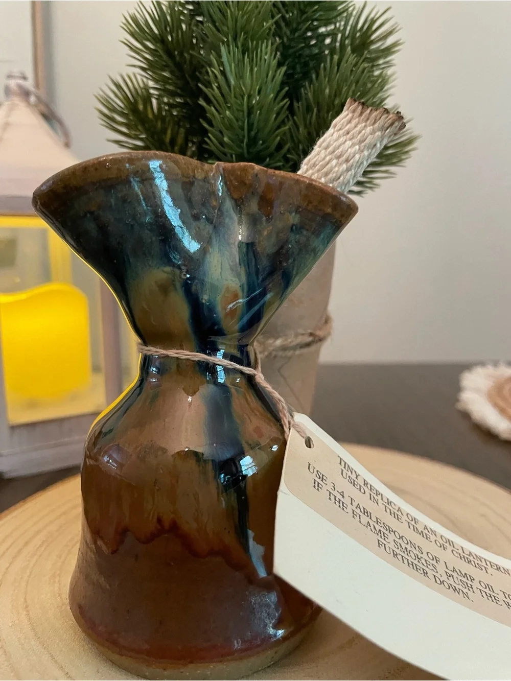 Handmade Ceramic Candle Holder in Brown and Blue Glaze